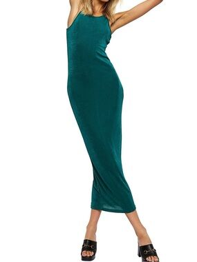 Lioness Everlast Midi Dress in Forest Green Size US 4 NEW Slinky Bodycon Stretch